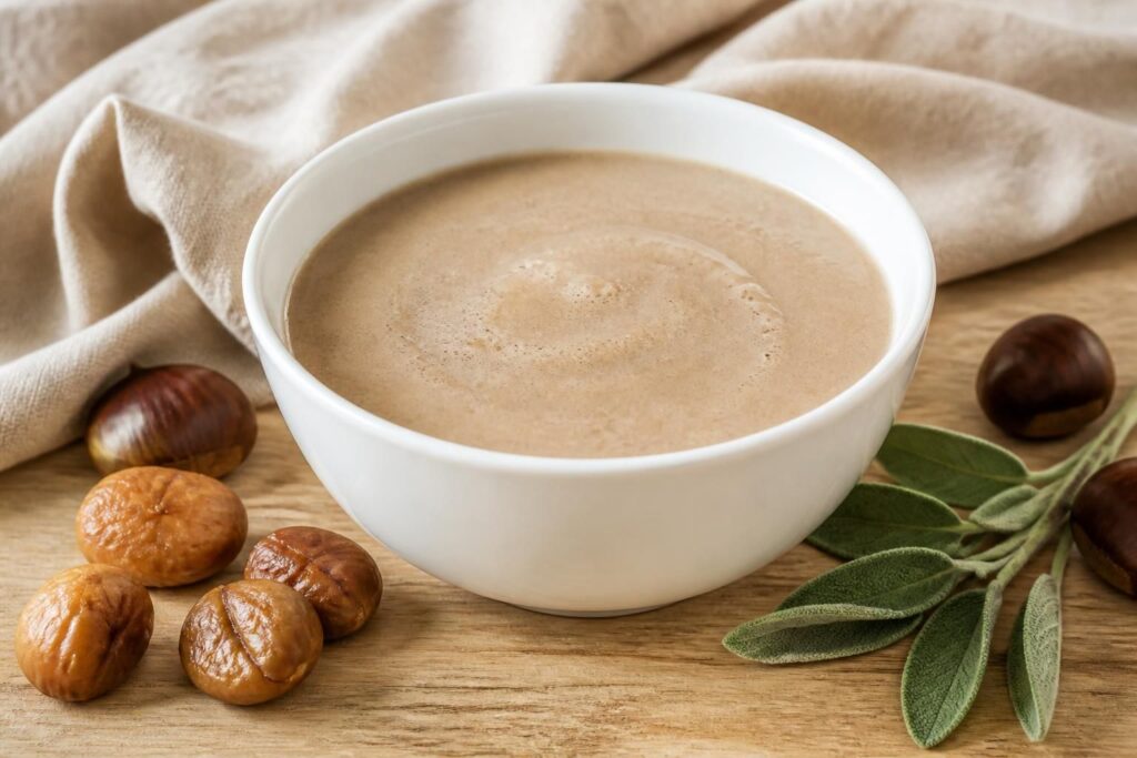 découvrez notre velouté de petit marron, une soupe douce et réconfortante, parfaite pour réchauffer vos soirées avec saveur et douceur.