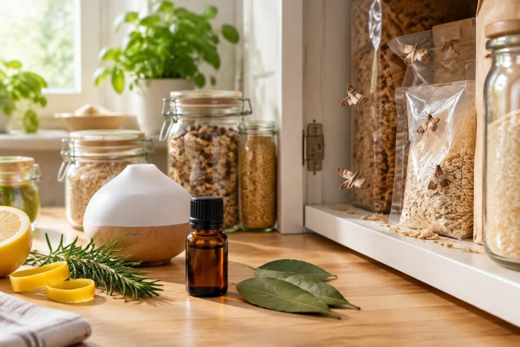 découvrez comment utiliser les huiles essentielles pour lutter naturellement contre les mites alimentaires et prévenir leur retour dans vos placards.