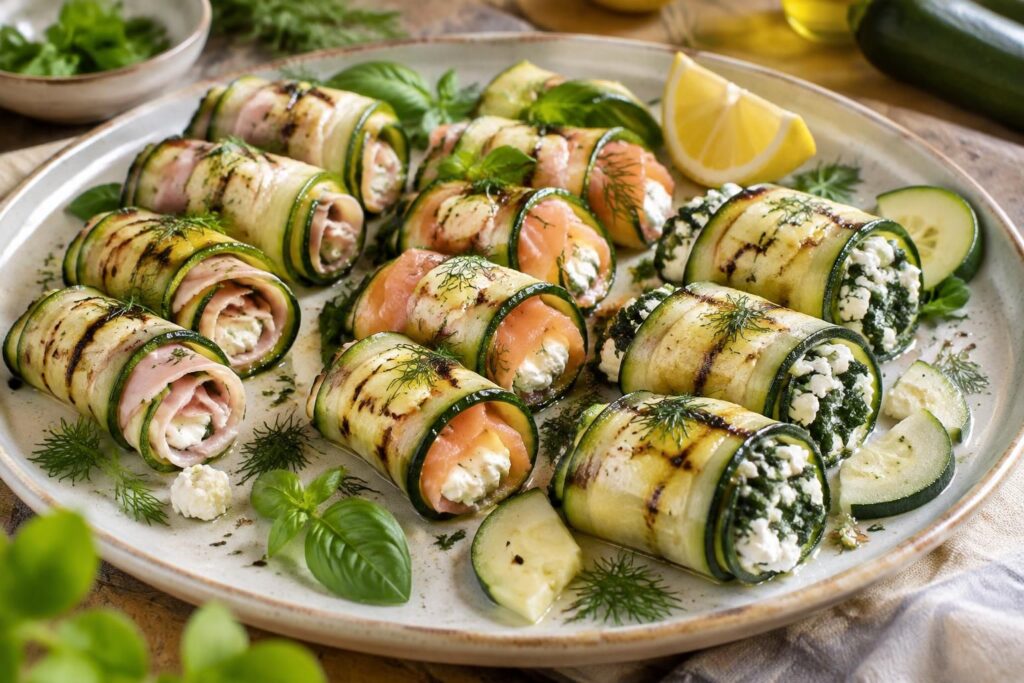 découvrez des recettes faciles de rouleaux de courgettes au jambon, au saumon ou à la feta, idéales pour un apéritif frais et gourmand.